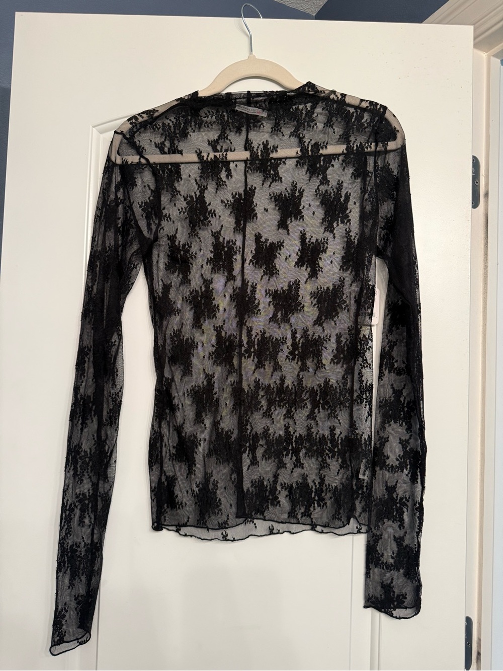 Free People Black Sheer Lace Long Sleeve Bodysuit
